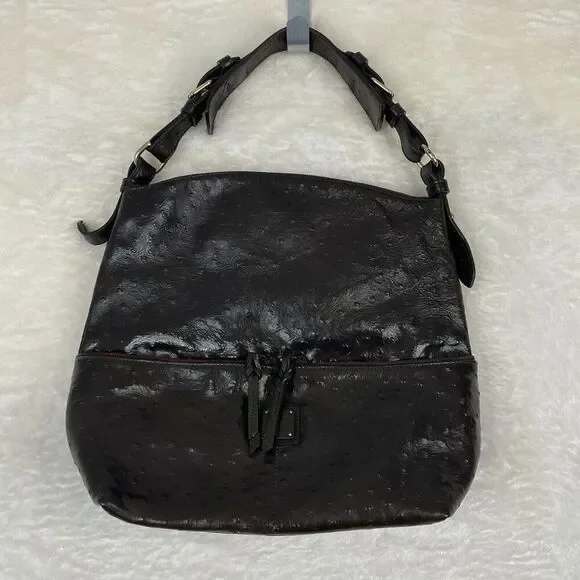 Vtg Dooney and Bourke Purse Shoulder Bag Brown Ostrich Leather - Picture 5 of 15